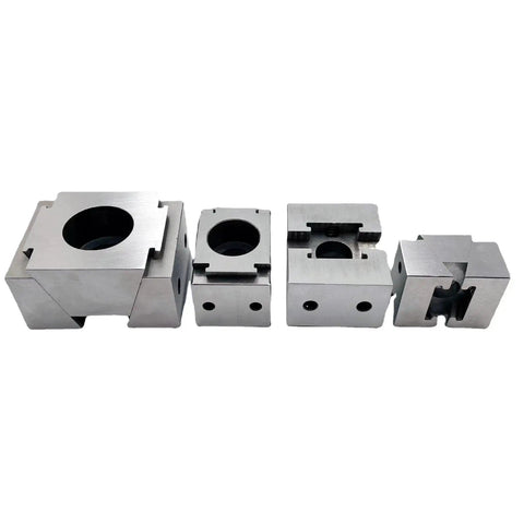 Rock Solid Portable Center Fixture With Wedge Expansion Clamping Blocks For CNC Machining and Slick Quick Change Pallet Setup, set of four aluminum blocks.