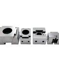 Four Pack Built Tough CNC Vise Clamp Blocks Slick Aluminum Alloy Wedge Expander Setup For Square And Round Metal Stock, assorted sizes.