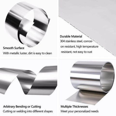 304 Stainless Steel Foil Roll 0.1mm 100mm 1M For Industry Machinery Electronic Equipment Hardware Silver Finish Durable Corrosion Resistant