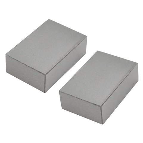 Two silver metal machinist setup blocks without holes, precision parallel blocks