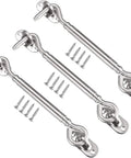 Tough As Nails Stainless Steel Hook Latch Kit Includes Mounting Screws Secure Your Gate Or Cabinet Door Fast Windproof Protection Hardware Does The Job Right Holds Tight Against The Breeze Solid Construction 3 Pack with three stainless steel latches and screws.