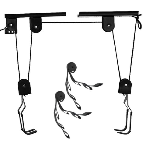 Heavy Duty Ceiling Hoist Pulley System With 60kg Capacity Overhead Bike Rack And Kayak Hanger, steel garage lift components