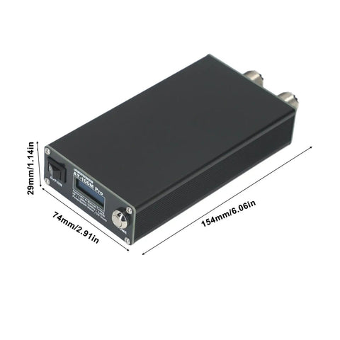 Top view of black Portable RF Tuner and Standing Wavemeter 1.8MHz to 30MHz With 3300mAh Battery, OLED Display, compact size