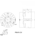 Technical drawing of 2.5Kg External Rotating DC24V Magnetic Powder Brake PB2.5B1 with dimensions