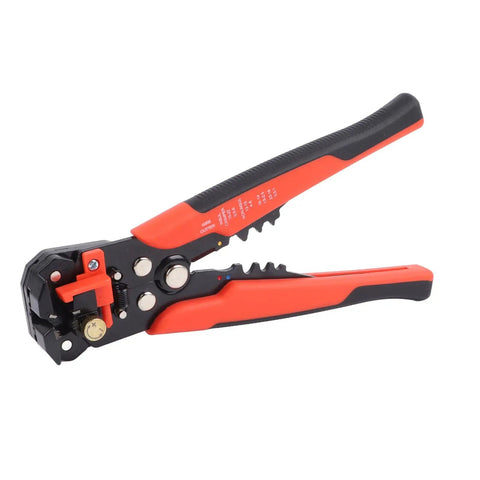 Red Automatic Wire Stripping And Crimping Pliers, High Carbon Steel multi tool for cable cutting and maintenance tasks.