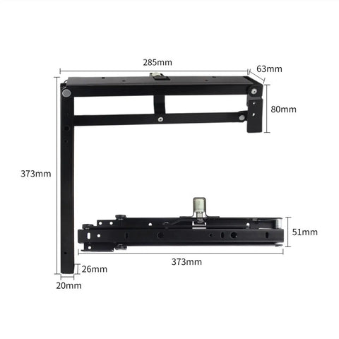 Concealed 2 Piece Folding Chair Stool Bracket Hinge for shoe cabinet, wardrobe, closet doors with heavy duty steel plate, dimensions shown.
