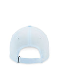 Back view of light blue baseball cap with adjustable strap