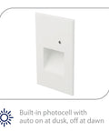 120V Indoor Outdoor Step And Wall Light With Daylight Photocell Sensor Built In LED 3000K White Finish shown with auto on feature