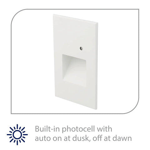 120V Indoor Outdoor Step And Wall Light With Daylight Photocell Sensor Built In LED 3000K White Finish shown with auto on feature