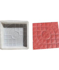Square Paving Mold for Concrete Stone Bricks Do It Yourself Patio and Driveway Pattern Kit showing mold and finished brick design