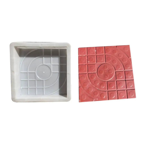 Square Paving Mold for Concrete Stone Bricks Do It Yourself Patio and Driveway Pattern Kit showing mold and finished brick design