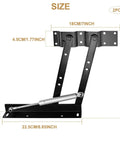 Built Tough Pneumatic Coffee Table Lift Mechanism Kit With Heavy Hitter Steel Brackets dimensions and details in black steel.
