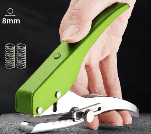 Heavy Duty Single Hole Punch Handheld Paper Punch For Cards Tags Scrapbooks And Crafts Five Sixteenth Inch Eight Millimeter Hole Size, Ergonomic Zinc Alloy Puncher, Pro Grade Labor Saver in use