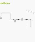 Diagram showing installation of Gooseneck Shower Arm Extension With 1/2 NPT Brass Connector, Solid Brass, Rust Proof Finish.