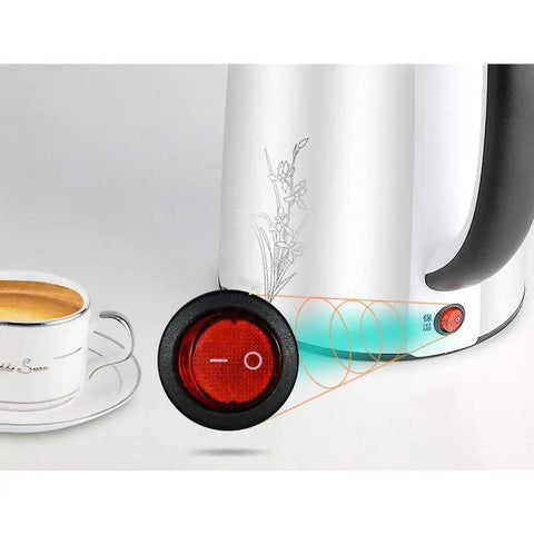 Heavy Duty 304 Stainless Steel Electric Kettle 1.7 Liter 1830 Watt Kicking Boils Fast with auto shutoff and indicator light.