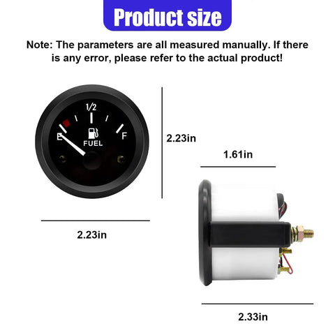 2 Inch 52mm 12V Gas Gauge Kit With Nut And Bracket Universal Fit For Car RV Boat Yacht Marine And Motorcycle Dash Meter 240 33 Ohm Sender E One Half F Pointer Black size dimensions