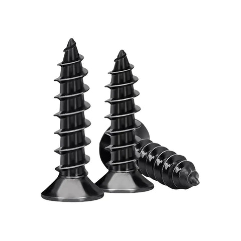 Premium Heavy Duty Black Carbon Steel Phillips Wood Screws Self Tapping Countersunk Fasteners M3 X 6 Millimeter with flat heads.