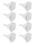 White Ceramic Rose Flower Cabinet Pull Handles With Screws, 8 Pack, arranged on white background