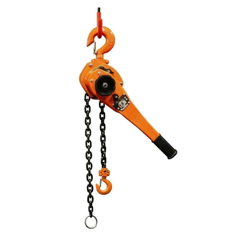 Solid Hand Operated Chain Hoist With 1.6 Ton Lifting Power And 15 Meter Lift Height,  strong steel body, suitable for garage repairs.