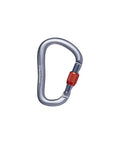RockLock Screwgate Carabiner With Keylock Nose for Belaying and Rappelling in gray with red screwgate, lightweight aluminum
