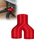 2.5 Inch Shop Vac Y Connector Splitter for Woodworking tools, red dual port design for enhancing dust collection efficiency.