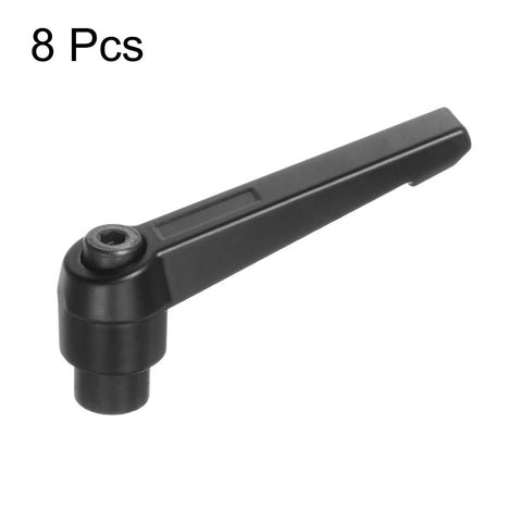 8 Piece Adjustable Clamping Lever Handles Set With M8 Female Thread Knobs shown in black aluminum alloy for industrial use