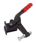 Heavy Duty Carbon Steel Toggle Clamp With 1543 Lb Capacity And 180 Degree Bar Opening, side view of red handle clamp