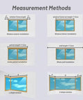 Measurement methods for window installation with various techniques and dimensions detailed for L and U shape windows.