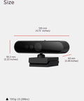 Straight Up 1080p FHD Webcam With USB C Connectivity And Windows Hello Face Login dimensions displayed on a gray background.