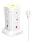 Power Strip Tower With Night Light For Home Or Office Dope Surge Protection 14 AC Outlets And 4 USB Ports Flat Plug