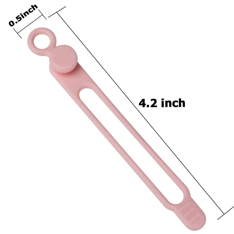 Pink silicone cable tie, 4.2-inch length, 16 Pack Silicone Cable Ties For Bundling Earphones Chargers And Computer Cords Reusable Wire Organizer.