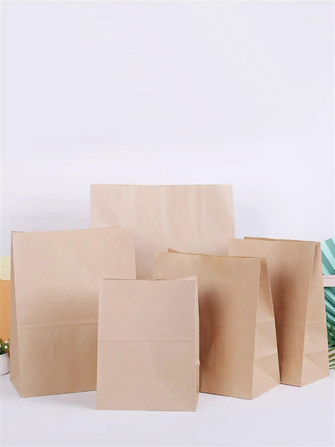 Kraft Paper Bags Khaki Party Favor Bags Set Of 50 Or 100 Pcs In 28x28x14 Cm Eco Friendly Gift Bags for Treats and Gifts displayed