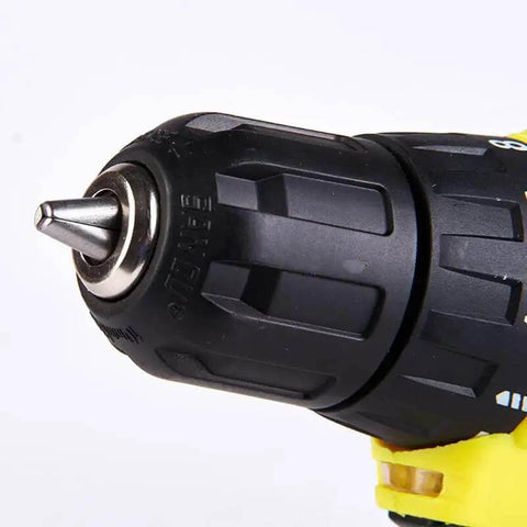 Close-up of the Smart Chuck on a Heavy Duty Cordless Electric Drill With Rechargeable Battery And Brushless Motor.