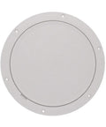 Eight Inch White Round Deck Plate Inspection Hatch Featuring Pry Out Lid And Water Tight O Ring Seal Bulletproof Marine Access Cover - top view