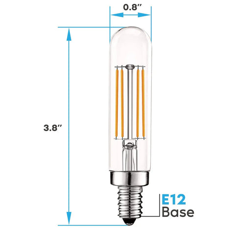 Old School Vintage E12 LED Bulb 60W Equivalent With Edison Filament, Warm White 2700K, 500 Lumens, Dimmable Candelabra Tubular Bulb, 5W Energy Saver, Clear Glass, UL Listed, Pack Of 6