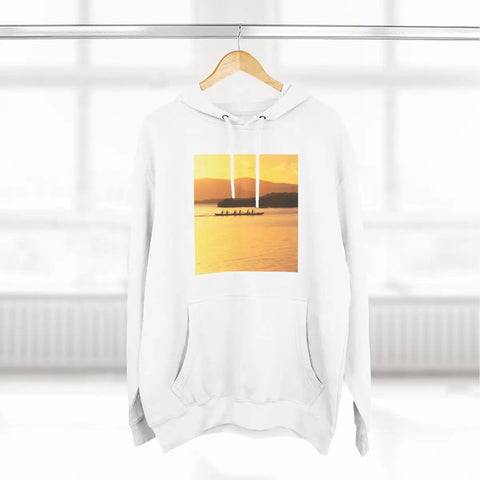 Outrigger Canoe Sunset Molokai Hawaii Inspired Three Panel Fleece Hoodie With Soft Cotton Blend Fabric And Plush Fleece Lining