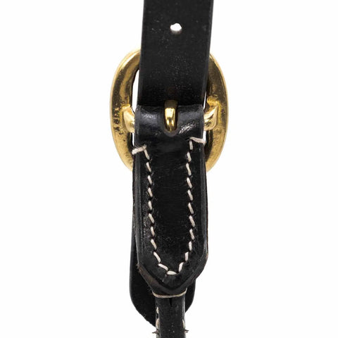 Close-up of rolled cheek detail with brass fitting on Soft Pre-Oiled Harness Leather Cattle Show Halter Large With 1400 To 1650 Lbs Range Built To Last