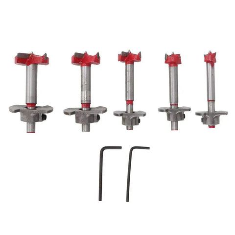 Legit Carbide Tipped Forstner Drill Bit Set 15Mm To 35Mm Woodworking Hole Saw Kit with hex keys displayed.