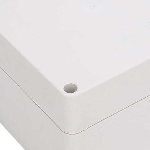 Close-up of IP65 Waterproof ABS Plastic Enclosure corner for Electronics, Outdoor Junction Box 120x120x90mm, Erosion-Resistant