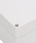 Close-up of All Weather IP65 ABS Project Box 120x120x90mm Rugged Weatherproof Enclosure corner detail with sealed gasket