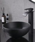 Sleek Black Vessel Sink With Drain Included, 13x13 Round Above Counter Bathroom Vanity Sink, Porcelain Ceramic Vessel