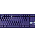 Goated Tenkeyless Mechanical Keyboard Built For Fast Reflexes And Heavy Typing Grinding Featuring Slick Gateron Yellow Linear Switches And Premium Double Shot Pbt Caps With Bright Led Lighting. Purple keycap design with cloud graphics.