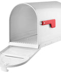 Big White Post Mount Mailbox With Front Access Door, Embossed Panels, Reinforced Door Bracket For Extra Rigidity, Easy Mail Removal