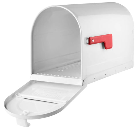 Big White Post Mount Mailbox With Front Access Door, Embossed Panels, Reinforced Door Bracket For Extra Rigidity, Easy Mail Removal
