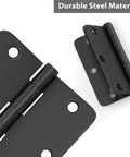 Close-up of 24 Pack Matte Black Door Hinges 3.5 Inch By 3.5 Inch Interior Door Hinges With One Quarter Inch Radius Corners