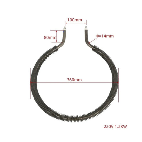 Premium Electric Finned Tubular Heater 220V 1200W Round Heating Element with measurements for easy installation.