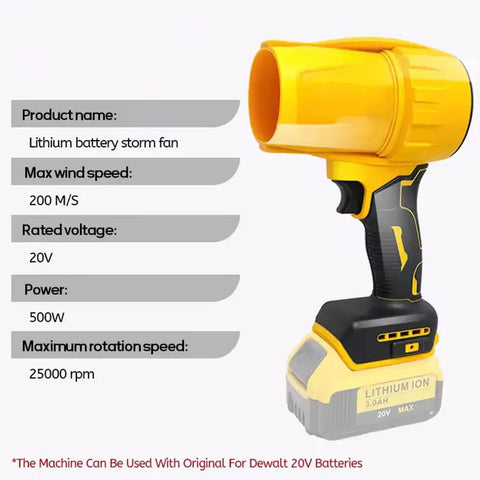 Brushless Leaf Blower Cordless 20V Handheld Jet Fan Turbo Air For Patio And Lawn Care High Speed 30000 RPM Blows Leaves And Dust Fast Quick Drying No Battery Or Charger Included displayed with specifications