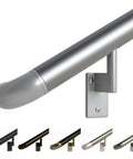 2Ft ADA Handrail Kit For Indoor And Outdoor Stairs, 1.6 Inch Round Satin Anodized Aluminum Railing With Pivoting Brackets And ADA Wall Returns
