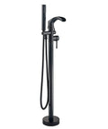 Dual Function Freestanding Tub Filler Faucet In Oil Rubbed Bronze With Waterfall Flow, Dope High-Flow Spout, Hand Shower, And Mixer Taps