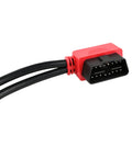 Close-up of 30cm Right Angle OBD2 Y Splitter Cable 1 Male 2 Female J1962 Adapters 16 Pin Pass Through CAN Enabled cable end